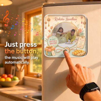 Personalized Raksha Bandhan Theme Musical Fridge Magnet  Music Player  Rakhi Gift for Sister Brother & Siblings Memorable Gift Rechargeable Battery (Thank You Gift for Brother)
